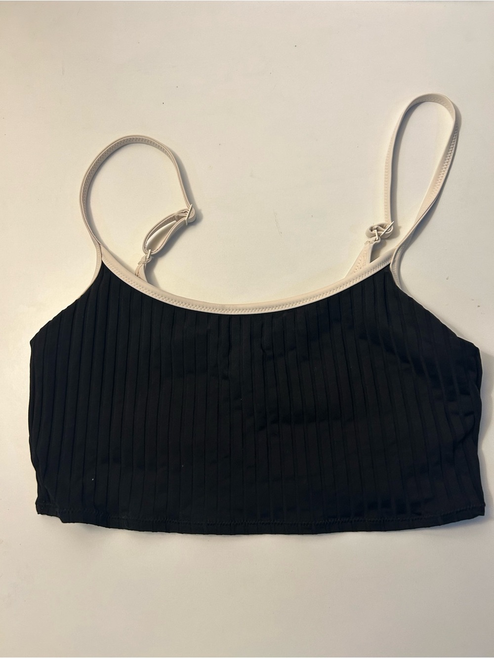 aerie Black Ribbed Cropped Cami with Cream Trim